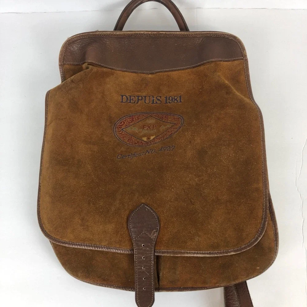 Vintage EXP Depuis 1981 Brown Suede Leather Backpack Convertible‎ Messenger Bag